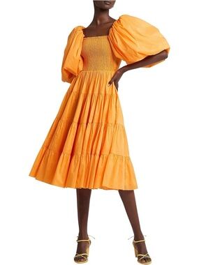 Aje Cherished Marigold Orange Midi Dress | Size 8 / S